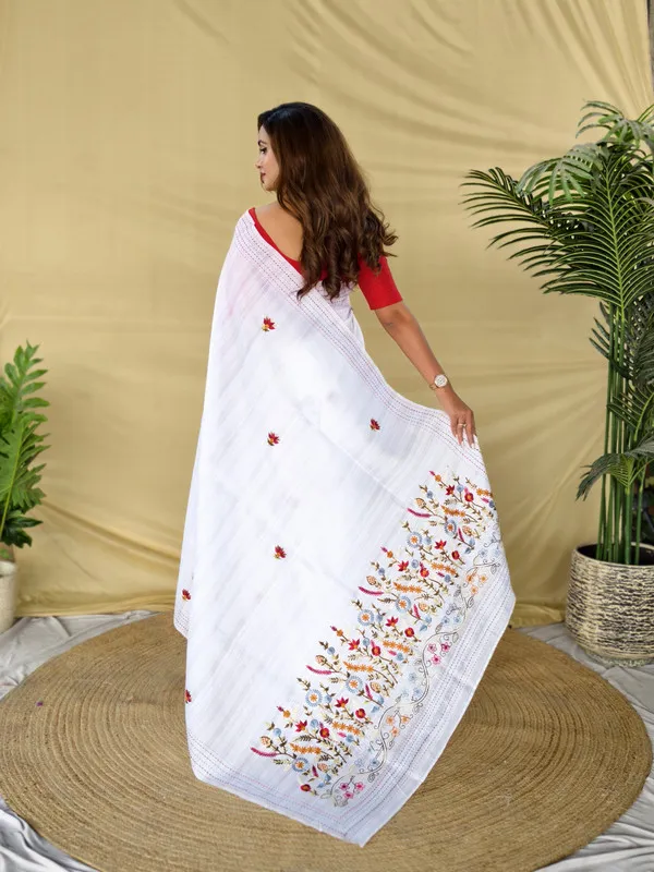 White_Silk_Woven,Embroidery_Saree_For_Women