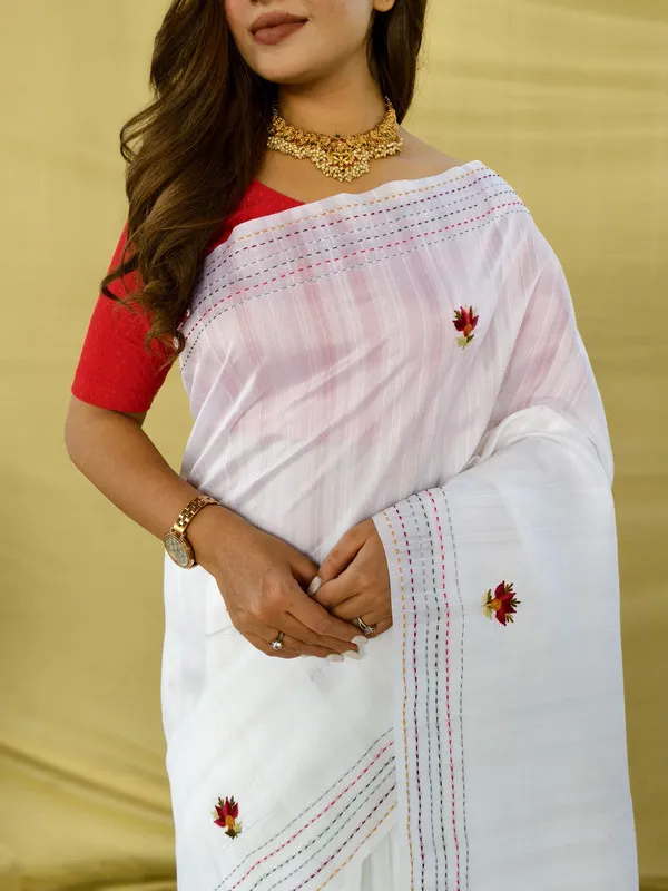 White_Silk_Woven,Embroidery_Saree_For_Women