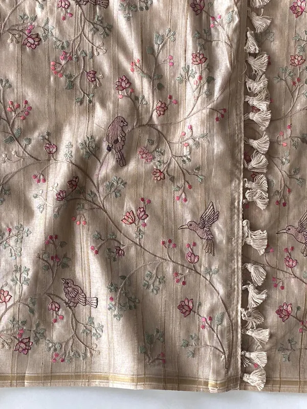 Cream_Tussar_Silk_Embroidery_Saree_For_Women