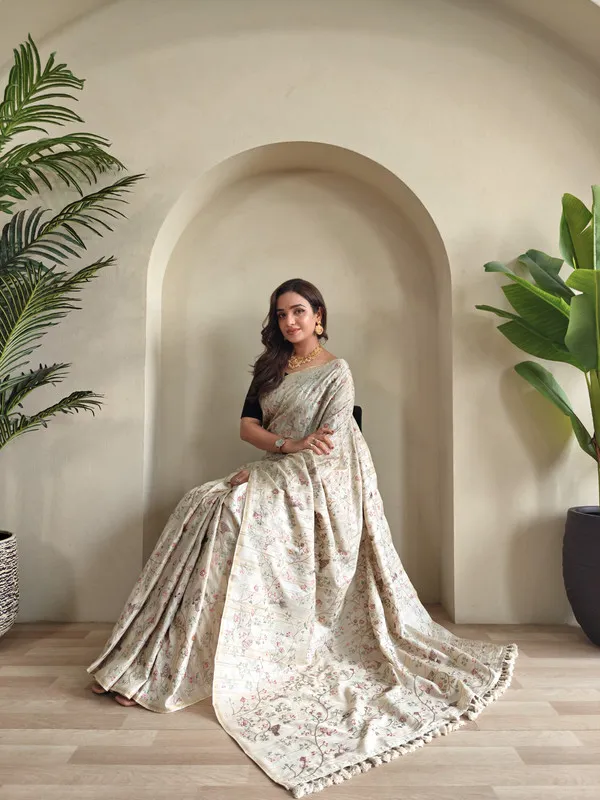 Cream_Tussar_Silk_Embroidery_Saree_For_Women