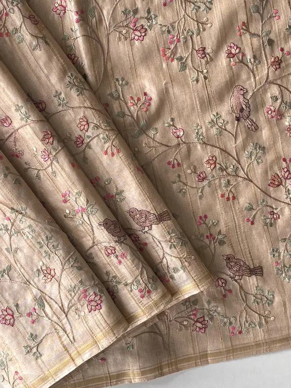 Cream_Tussar_Silk_Embroidery_Saree_For_Women