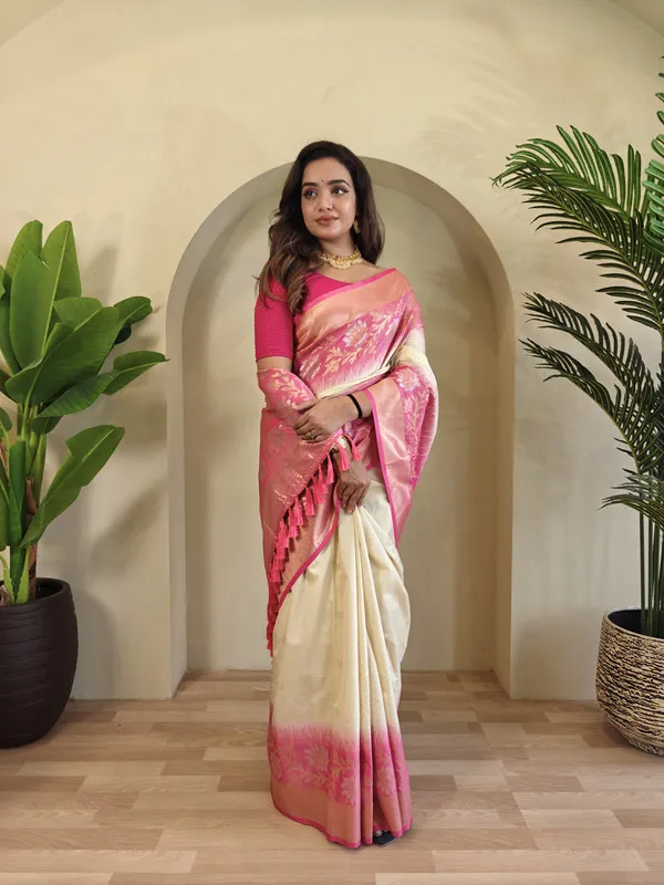 White_Silk_Zari_Weaving_Saree_For_Women