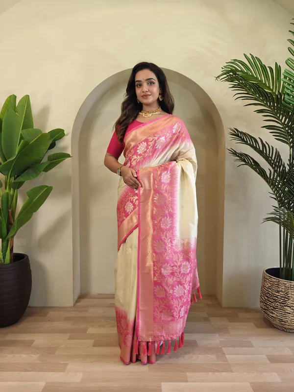 White_Silk_Zari_Weaving_Saree_For_Women
