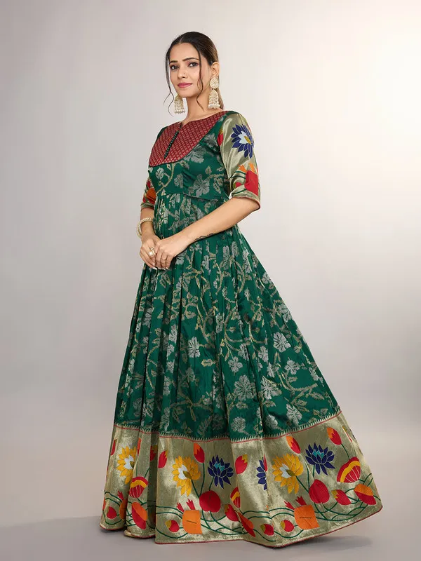 Green_Soft_Silk_Copper_Weaving_Ethnic_Dresses_Gown_For_Women