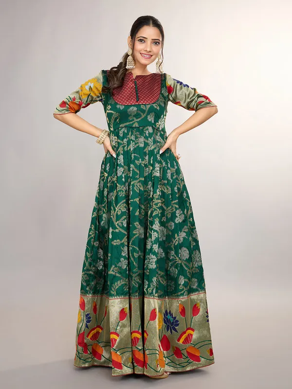 Green_Soft_Silk_Copper_Weaving_Ethnic_Dresses_Gown_For_Women