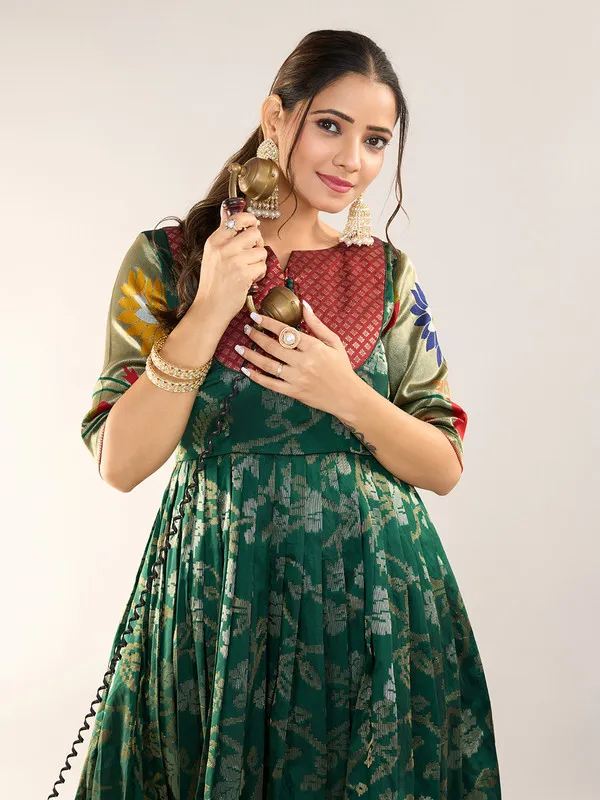 Green_Soft_Silk_Copper_Weaving_Ethnic_Dresses_Gown_For_Women