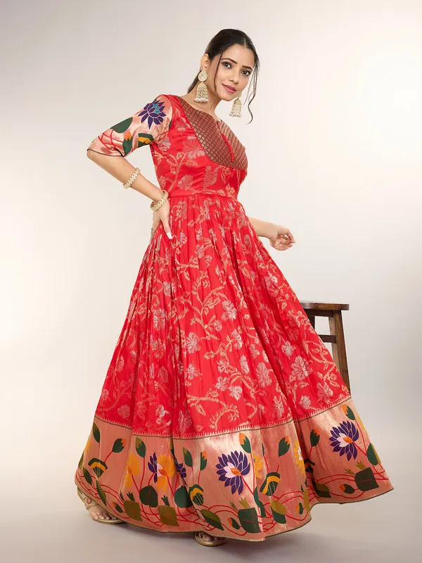 Red_Soft_Silk_Copper_Weaving_Ethnic_Dresses_Gown_For_Women