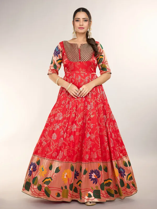 Red_Soft_Silk_Copper_Weaving_Ethnic_Dresses_Gown_For_Women