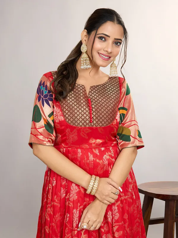 Red_Soft_Silk_Copper_Weaving_Ethnic_Dresses_Gown_For_Women