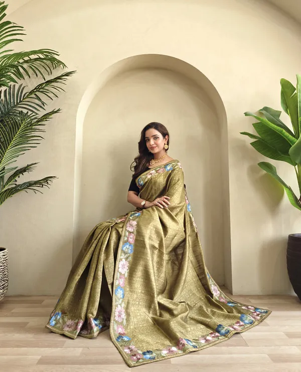 Mehendi_Tussar_Saree_Embroidery_Saree_For_Women