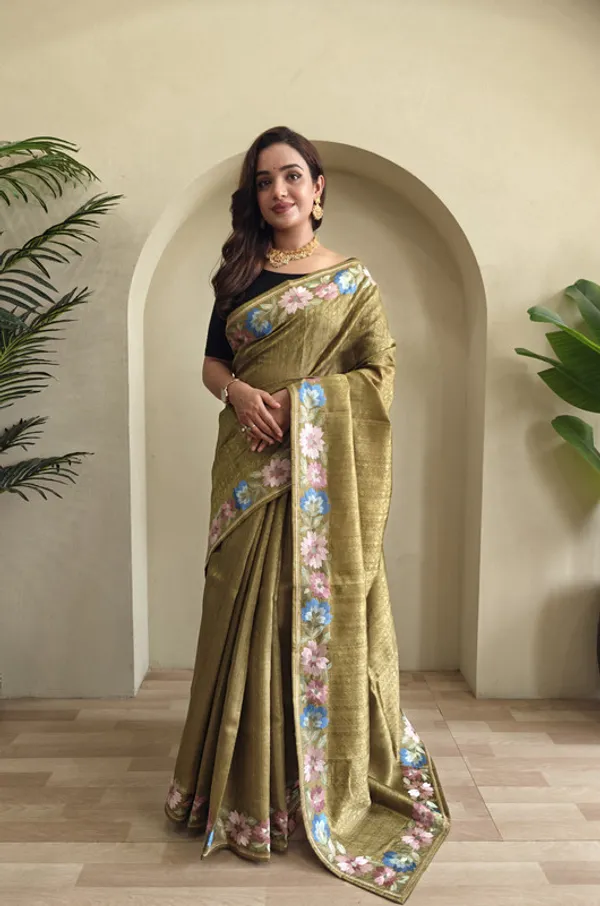 Mehendi_Tussar_Saree_Embroidery_Saree_For_Women