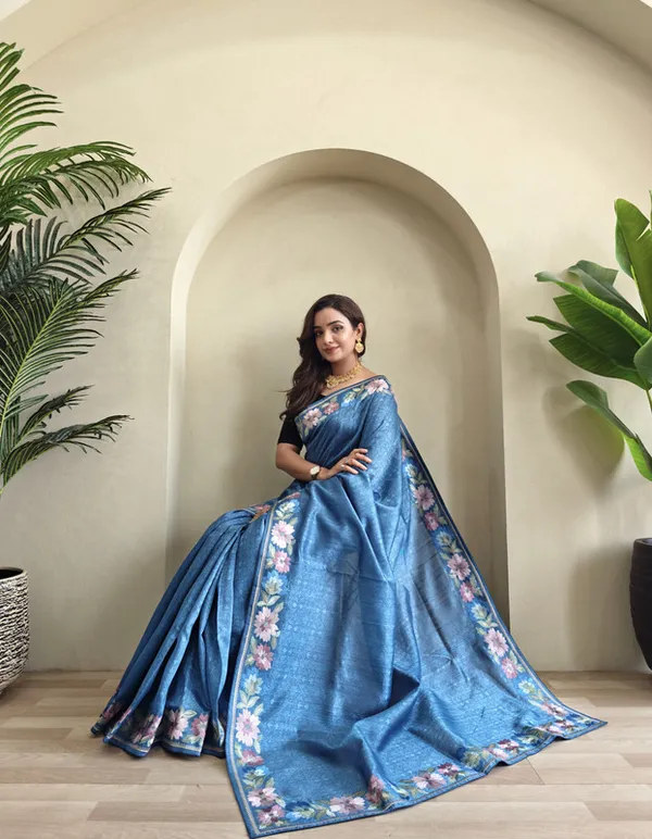 Royal_Blue_Tussar_Saree_Embroidery_Saree_For_Women