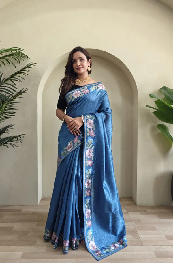 Royal_Blue_Tussar_Saree_Embroidery_Saree_For_Women