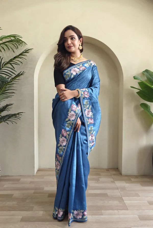 Royal_Blue_Tussar_Saree_Embroidery_Saree_For_Women
