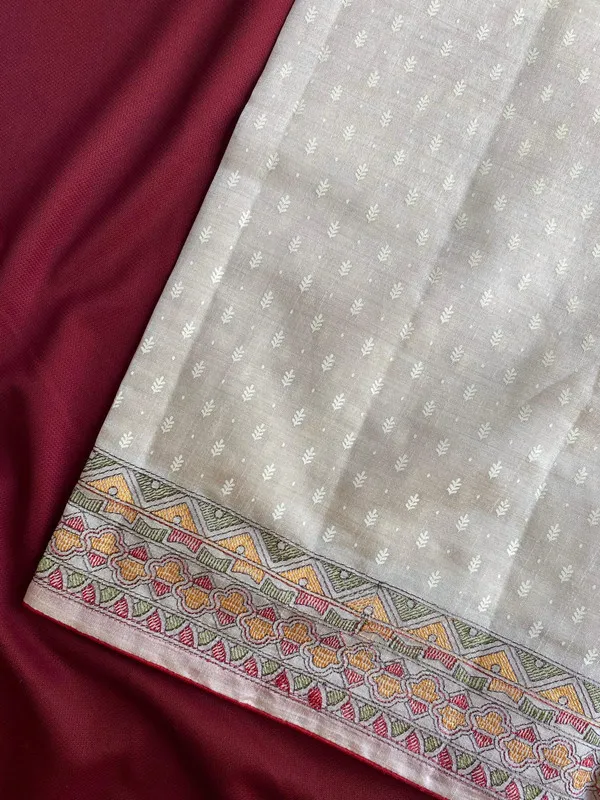 Red_Tussar_Silk_Position_&_Madhubani_Embroidery_Saree_For_Women