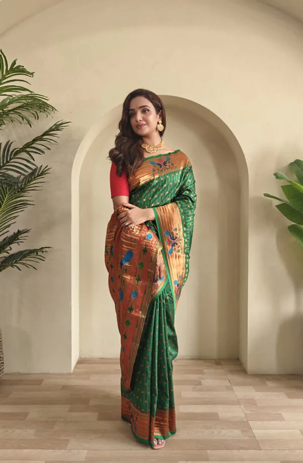 Bottle_Green_Soft_Paithani_Silk_Weaving_Saree_For_Women