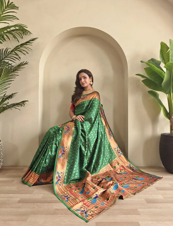 Bottle_Green_Soft_Paithani_Silk_Weaving_Saree_For_Women