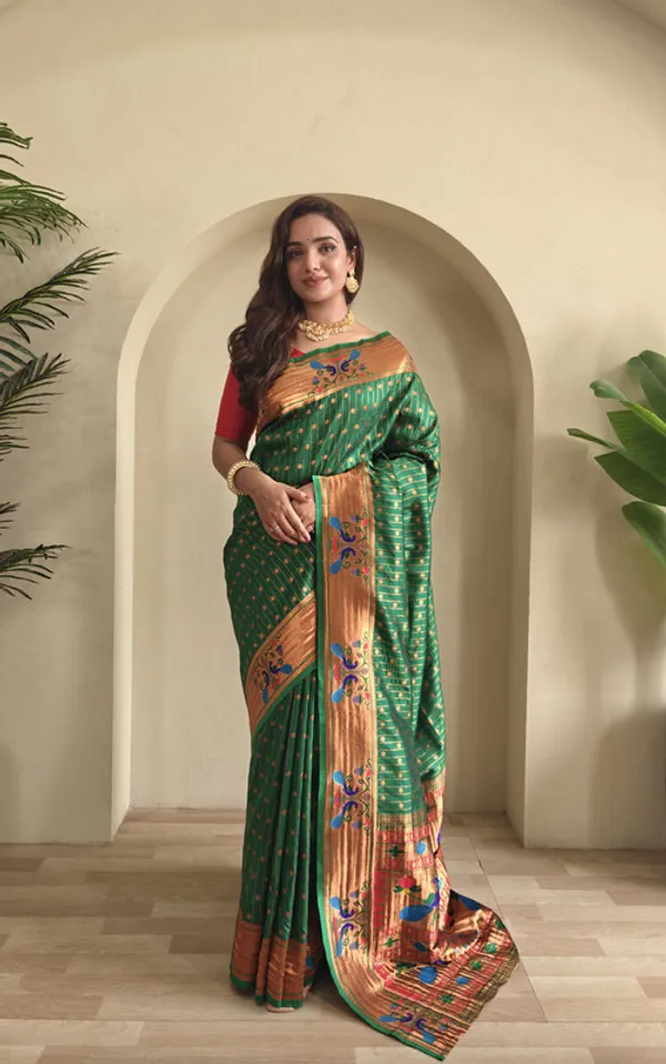 Bottle_Green_Soft_Paithani_Silk_Weaving_Saree_For_Women
