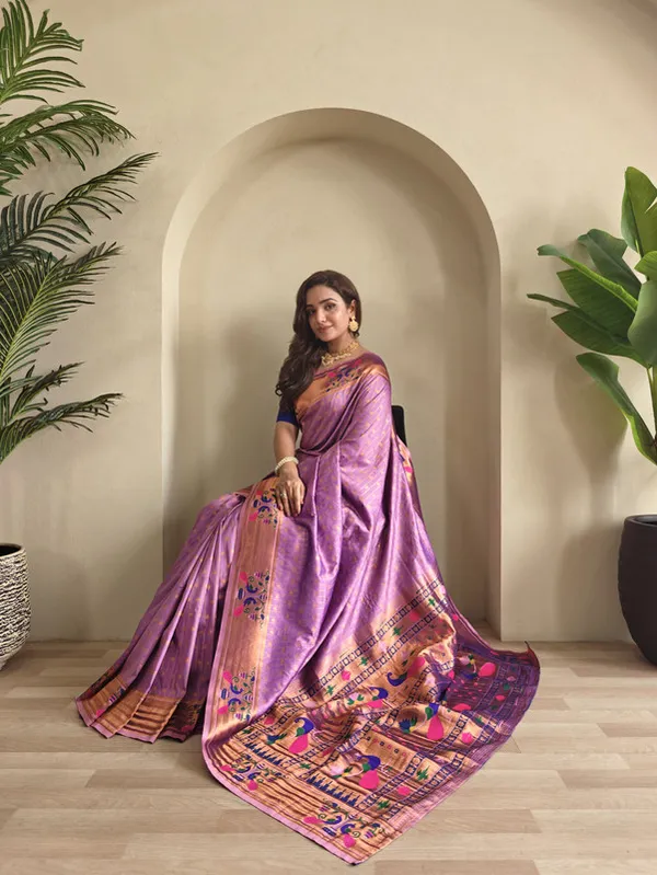 Lavender_Soft_Paithani_Silk_Weaving_Saree_For_Women