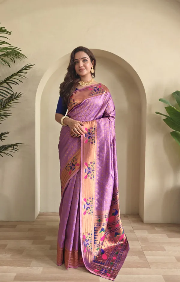 Lavender_Soft_Paithani_Silk_Weaving_Saree_For_Women