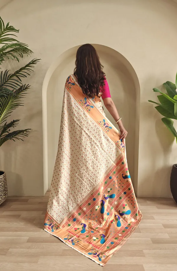 White_Soft_Paithani_Silk_Weaving_Saree_For_Women