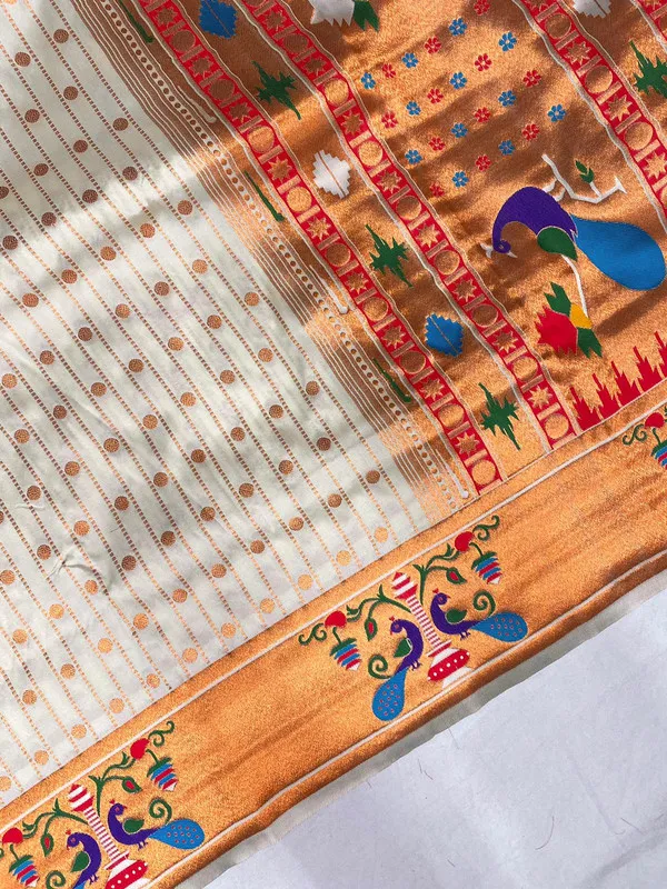 White_Soft_Paithani_Silk_Weaving_Saree_For_Women