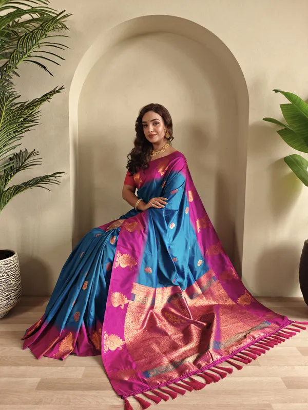 Denim_Silk_Weaving_Saree_For_Women