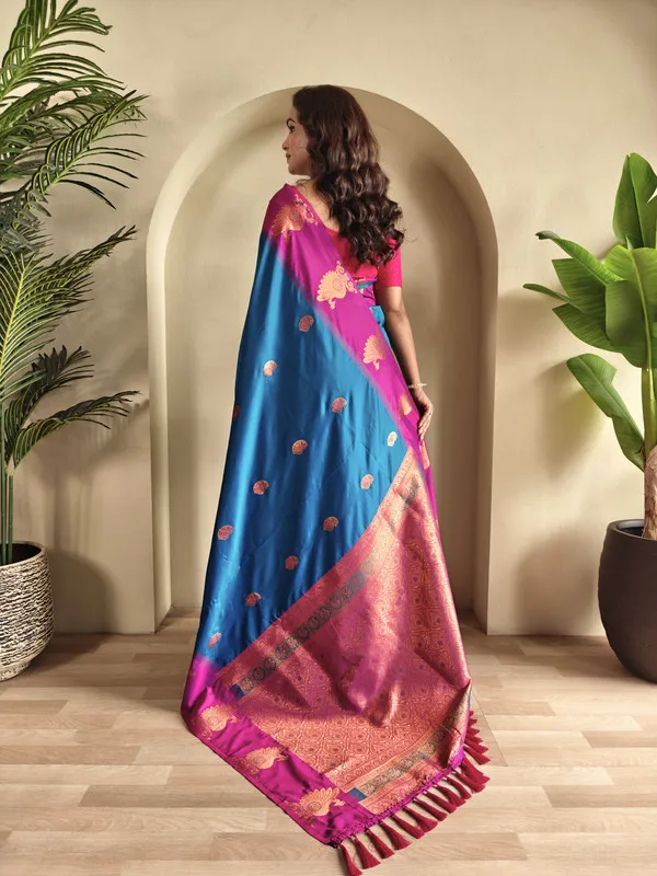 Denim_Silk_Weaving_Saree_For_Women