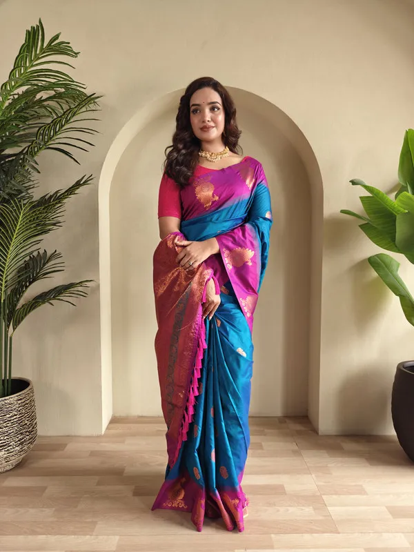 Denim_Silk_Weaving_Saree_For_Women