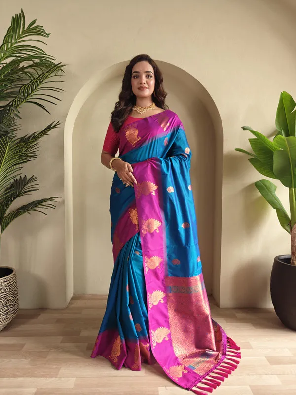 Denim_Silk_Weaving_Saree_For_Women