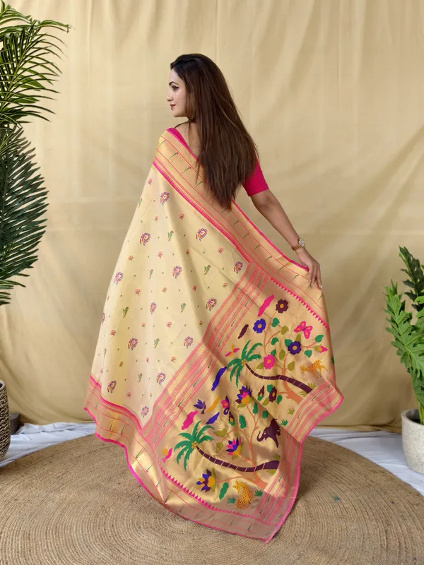 Cream_Tissue_Silk_Weaving_Saree_For_Women