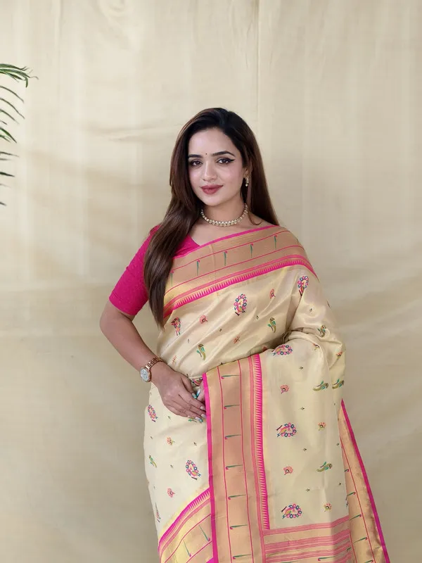 Cream_Tissue_Silk_Weaving_Saree_For_Women