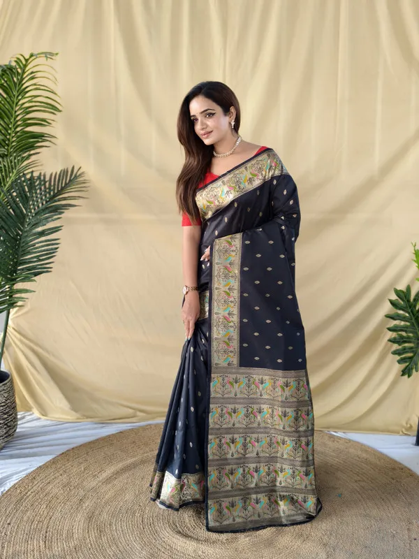 Black_Soft_Silk_Banarasi_Weaving_Saree_For_Women