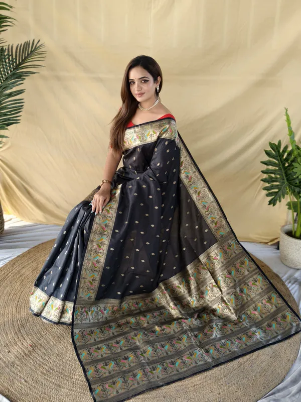 Black_Soft_Silk_Banarasi_Weaving_Saree_For_Women