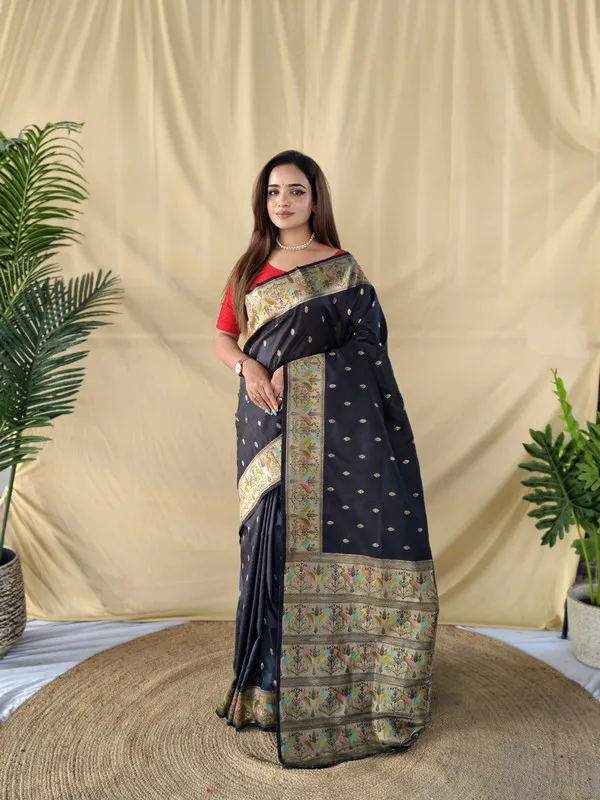 Black_Soft_Silk_Banarasi_Weaving_Saree_For_Women