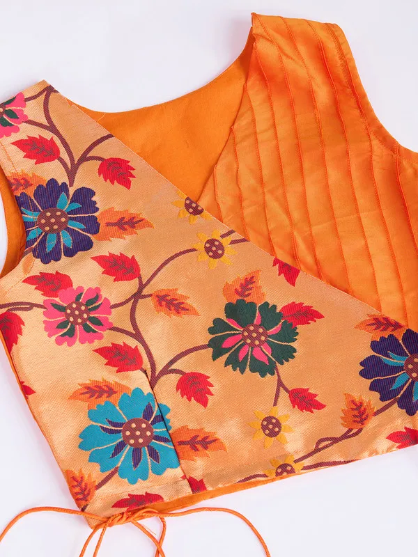 Orange_Silk_Blend_Woven_Lehenga_Choli_For_Girls