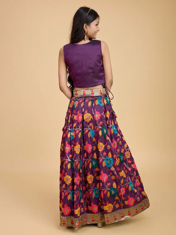 Wine_Silk_Blend_Woven_Lehenga_Choli_For_Girls