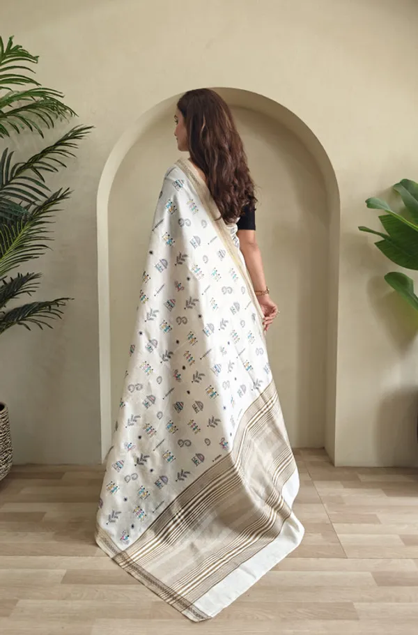 Cream_Tussar_Silk_Embroidery_Saree_For_Women