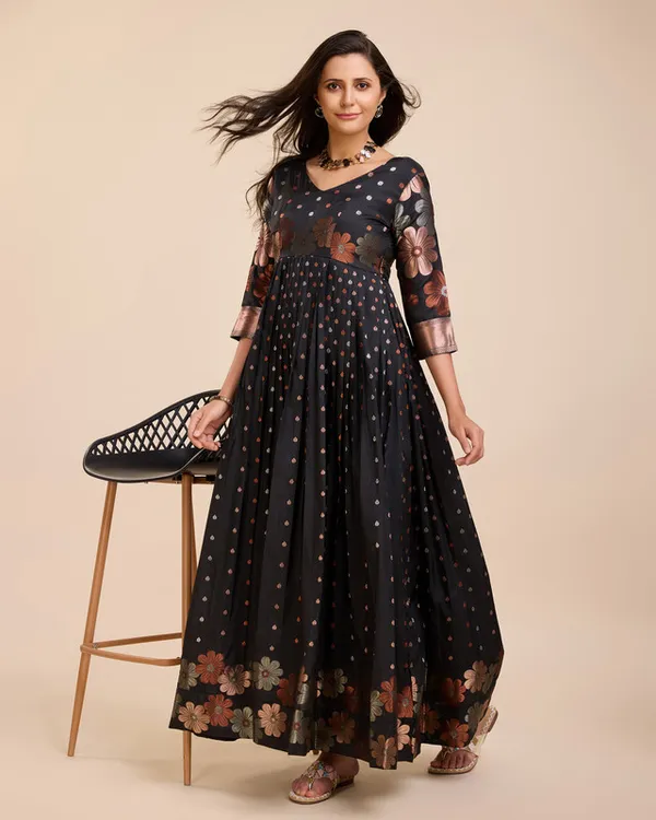 Black_Soft_Silk_Copper_Weaving_Ethnic_Dresses_Gown_For_Women