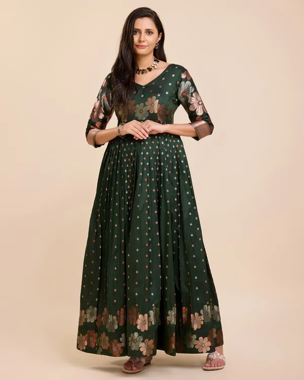 Green_Soft_Silk_Copper_Weaving_Ethnic_Dresses_Gown_For_Women