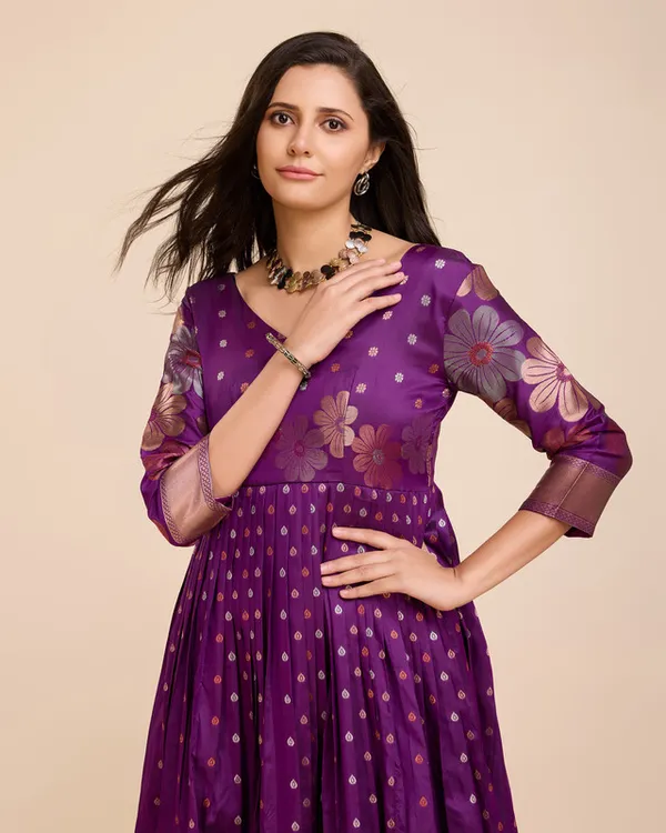 Wine_Soft_Silk_Copper_Weaving_Ethnic_Dresses_Gown_For_Women