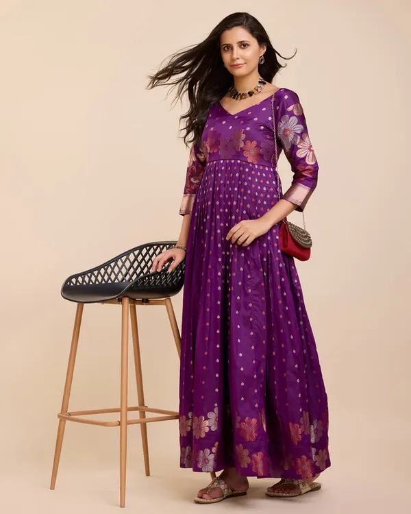 Wine_Soft_Silk_Copper_Weaving_Ethnic_Dresses_Gown_For_Women