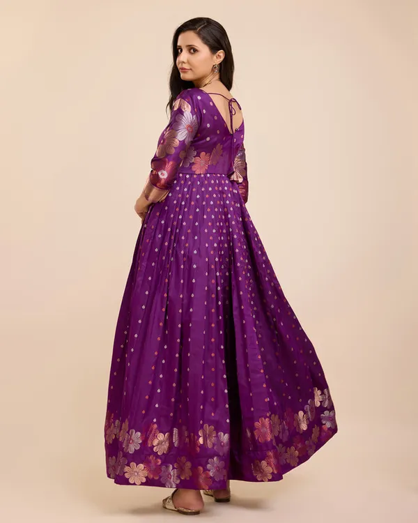 Wine_Soft_Silk_Copper_Weaving_Ethnic_Dresses_Gown_For_Women
