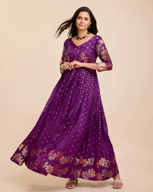 Wine_Soft_Silk_Copper_Weaving_Ethnic_Dresses_Gown_For_Women