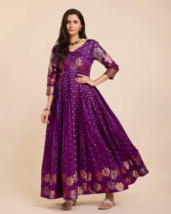 Wine_Soft_Silk_Copper_Weaving_Ethnic_Dresses_Gown_For_Women