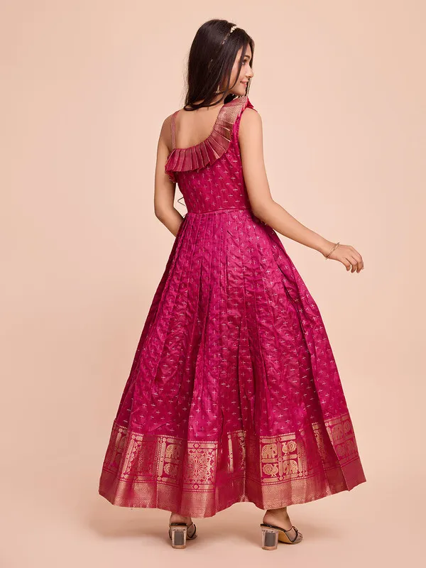 Pink_Silk_Blend_Woven_Ethnic_Dresses_Gown_For_Girls