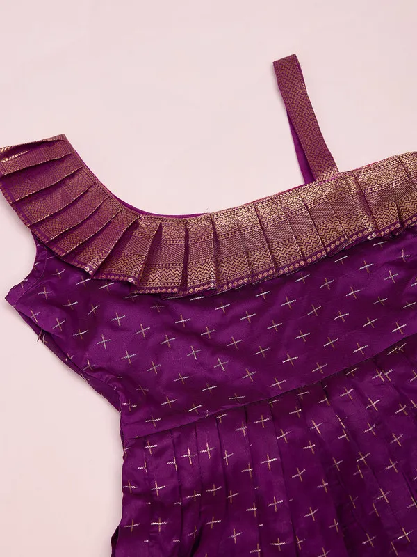 Purple_Silk_Blend_Woven_Ethnic_Dresses_Gown_For_Girls