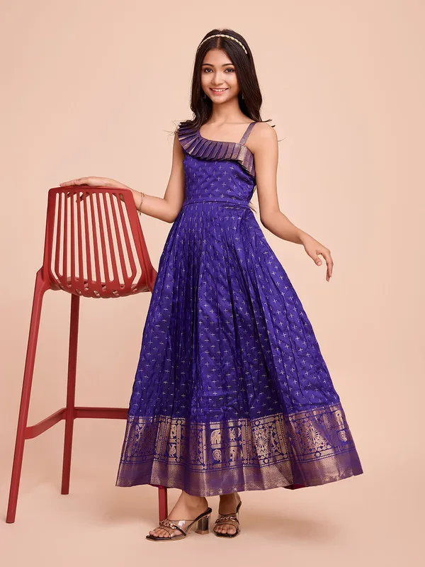 Violet_Silk_Blend_Woven_Ethnic_Dresses_Gown_For_Girls