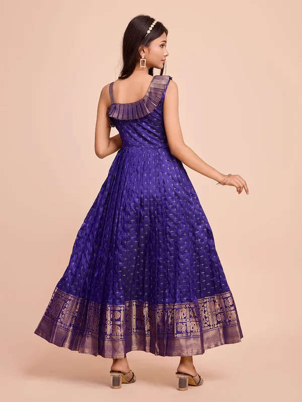Violet_Silk_Blend_Woven_Ethnic_Dresses_Gown_For_Girls