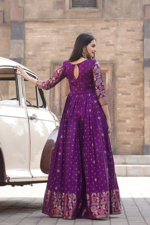 Wine_Soft_Silk_Copper_Weaving_Ethnic_Dresses_Gown_For_Women